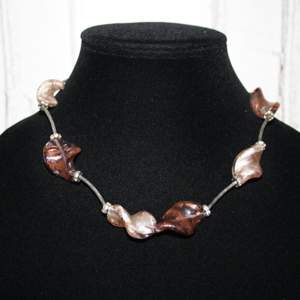 💜🌸 Silver Glass Bead Necklace – 17.5" · Purple & Pink · Magnetic Clasp